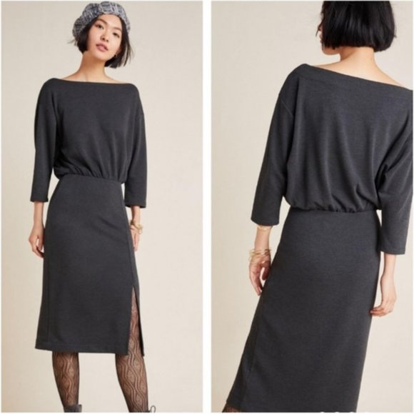 Anthropologie Grey Column Boat Neck Midi Dress Size Medium M - Picture 10 of 10